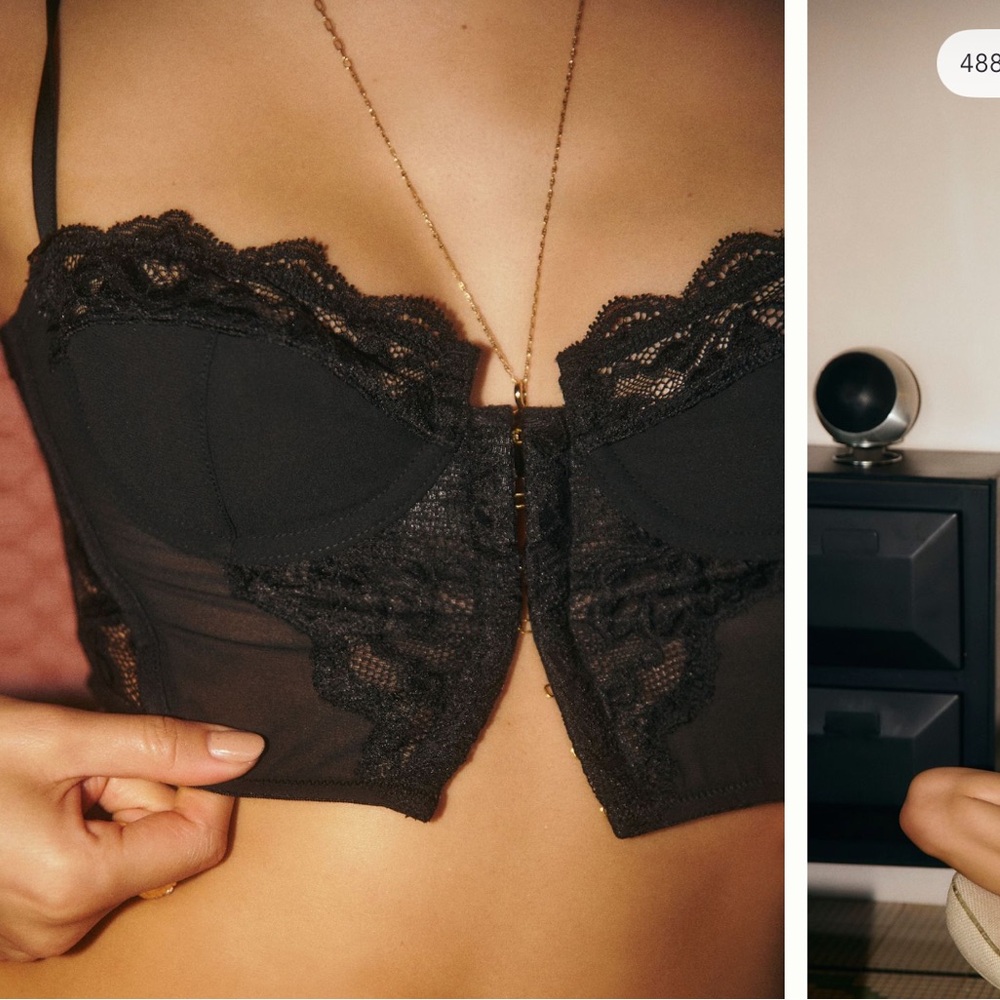 Black Lace Longline Bustier Bralette - Women Intimates
